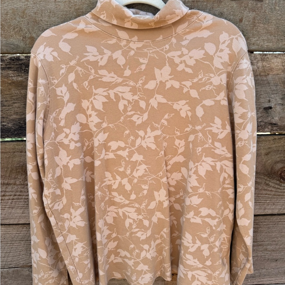 Basic Editions Tan Floral Long Sleeve Top